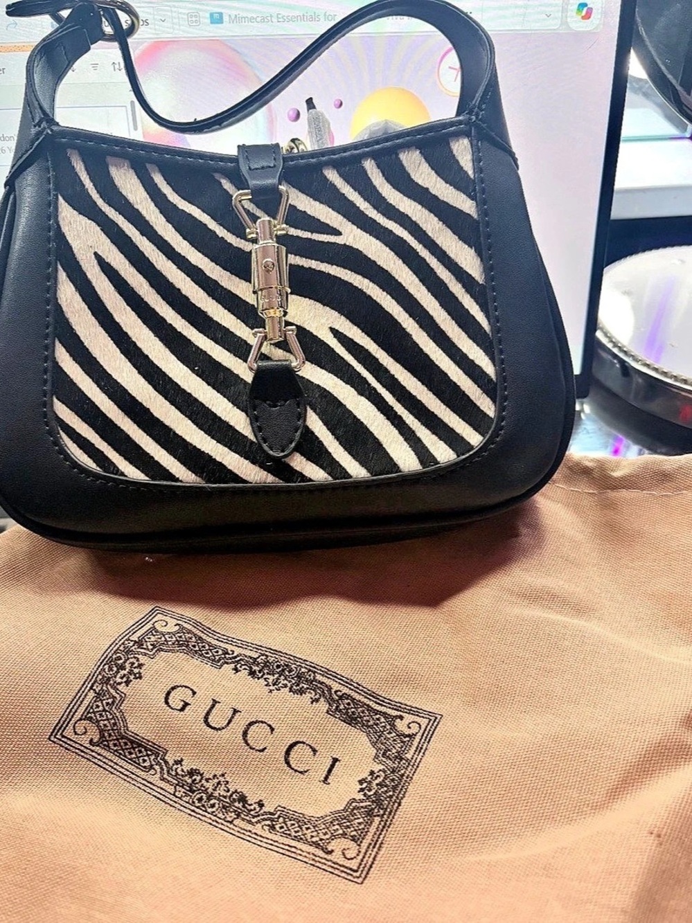 Mini Gucci Jackie 1961 Small Zebra-Print Calf Hair Hobo Bag Hobo Bag
